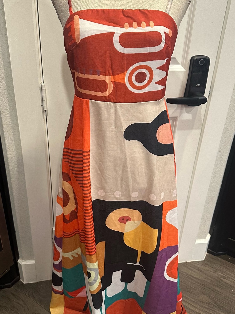 Vibrant Orange Abstract Print Maxi Dress
